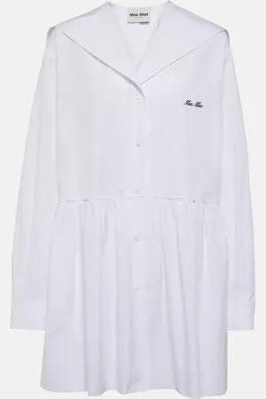 Miu Miu Gathered cotton poplin shirt dress