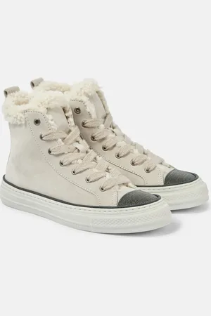 Brunello Cucinelli Monili shearling-trimmed suede high-top sneakers