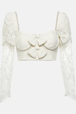 Self-Portrait Embellished corded lace crop top