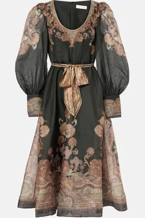 ZIMMERMANN Illustration linen and silk midi dress