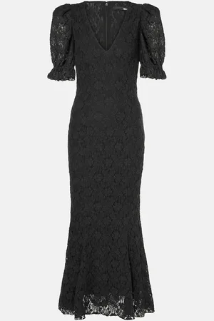 ROTATE Puff-sleeve lace midi dress