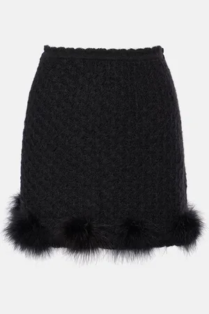 BLUMARINE Feather-trimmed knitted miniskirt