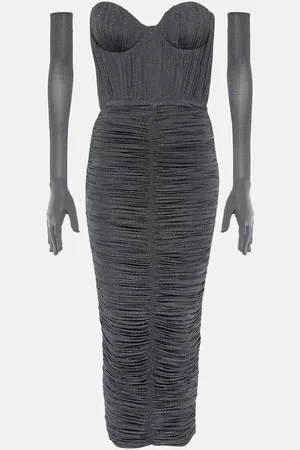 ALEX PERRY Crystal-embellished ruched jersey midi dress