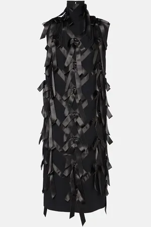 Prada Bow-detail satin-trimmed sablÃ© midi dress
