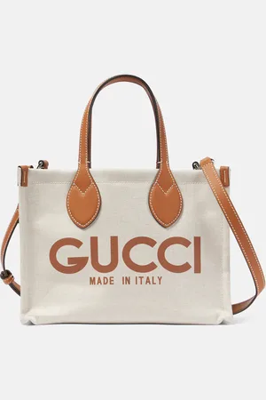 Gucci Mini logo leather-trimmed canvas tote bag