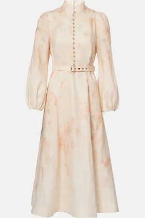 ZIMMERMANN Floral balloon-sleeve linen midi dress