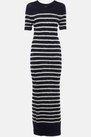 Khaite Helen striped silk and cashmere midi dress