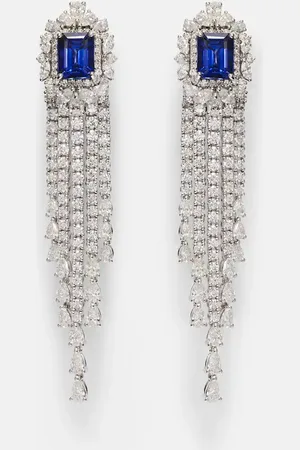 Yeprem Reign Supreme 18kt white gold drop earrings with diamonds and sapphires
