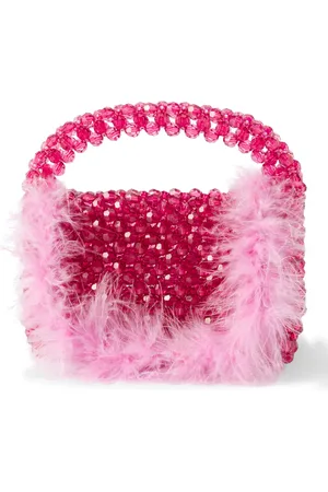 MONNALISA Feather-trimmed beaded tote bag