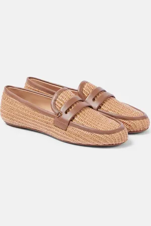 Gianvito Rossi Leather-trimmed raffia loafers
