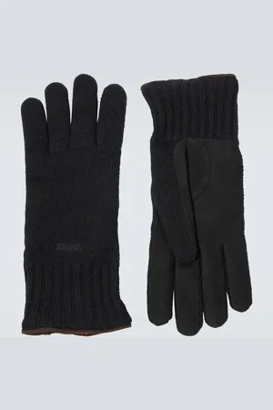 Ermenegildo Zegna Leather-trimmed cashmere gloves