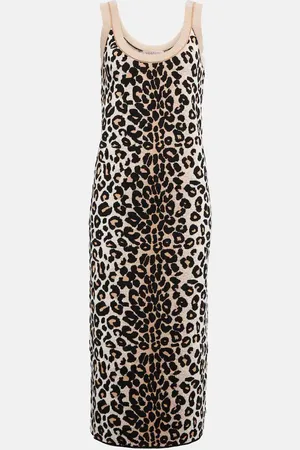 VALENTINO Leopard jacquard bodycon midi dress