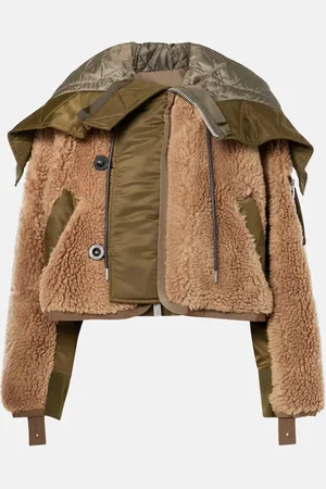SACAI Twill-trimmed faux fur jacket