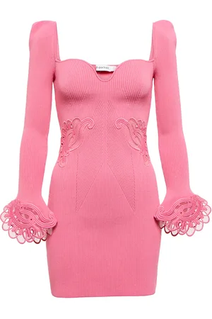 Self-Portrait Lace-trimmed rib-knit minidress