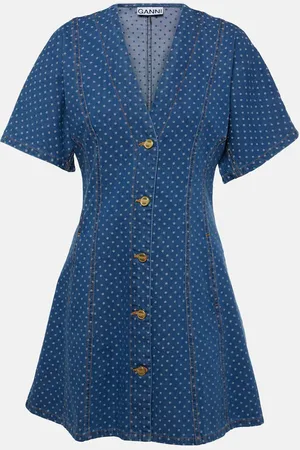 Ganni Polka-dot denim minidress
