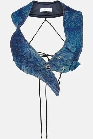 AREA Printed denim crop top