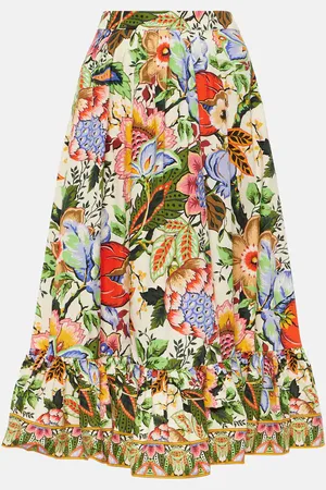 Etro High-rise floral cotton midi skirt