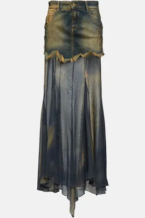 BLUMARINE Denim and silk chiffon maxi skirt