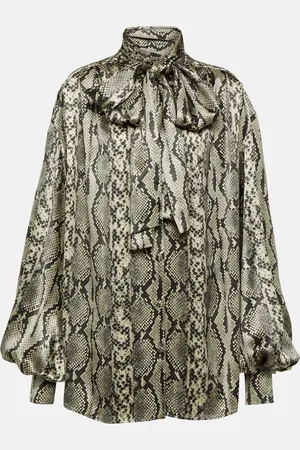 Balmain Snake-print tie-detail silk blouse
