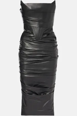 ALEX PERRY Ruched leather midi dress