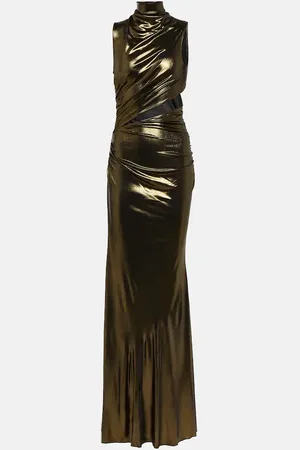 BLUMARINE Cutout ruched metallic gown