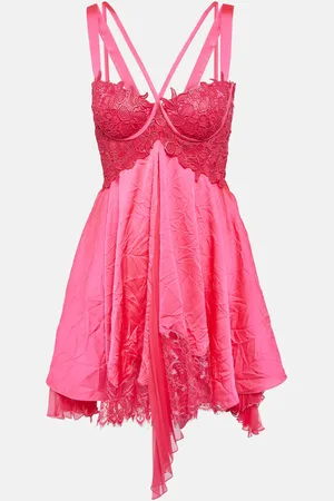 VERSACE Lace-trimmed satin minidress