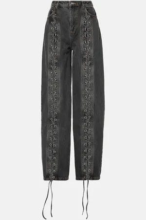 ROTATE Lace-detail cotton wide-leg jeans