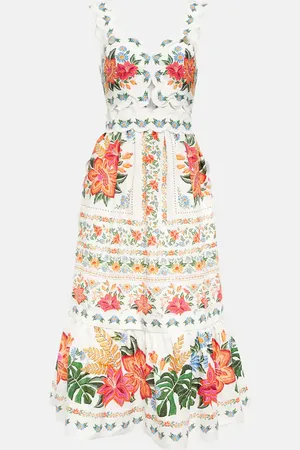 Farm Rio Floral scalloped cotton midi dress