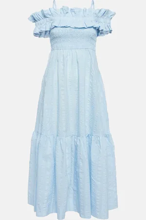 Ganni Ruched off-shoulder maxi dress