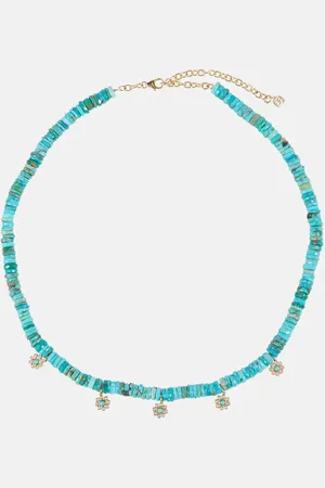 Sydney Evan Daisy 14kt gold beaded necklace with diamonds