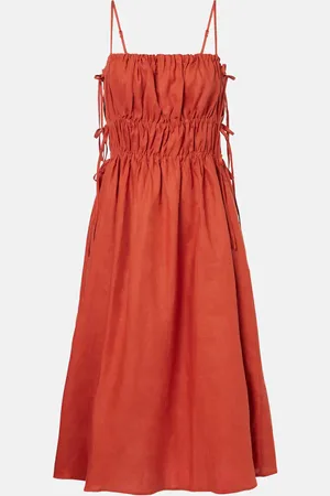 ASCENO Eze ruched linen midi dress
