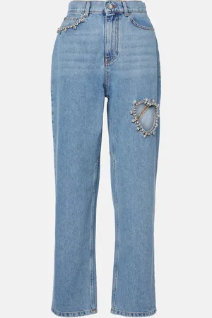 AREA Crystal-embellished cutout straight jeans