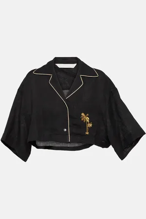Palm Angels Embroidered cropped linen shirt