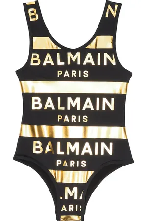 Balmain Logo striped swimsuit