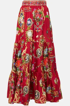 Camilla Printed high-rise tiered silk maxi skirt