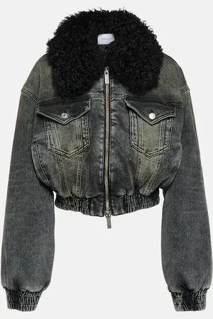 BLUMARINE Faux fur-trimmed denim jacket