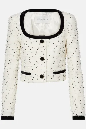 Nina Ricci Polka-dot fringed wool-blend tweed jacket