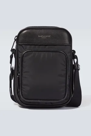Saint Laurent Logo leather-trimmed phone pouch