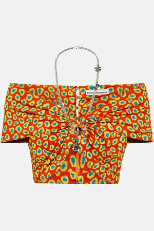 Paco rabanne Printed strapless crop top