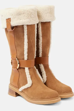 See by Chloé New Ring suede and shearling knee-high boots