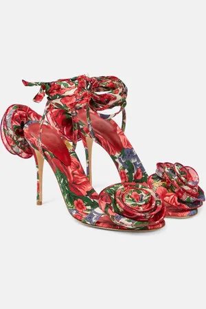 MAGDA BUTRYM Floral-appliquÃ© satin slingback sandals