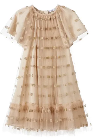 Dolce & Gabbana Ruffled logo embroidered tulle dress