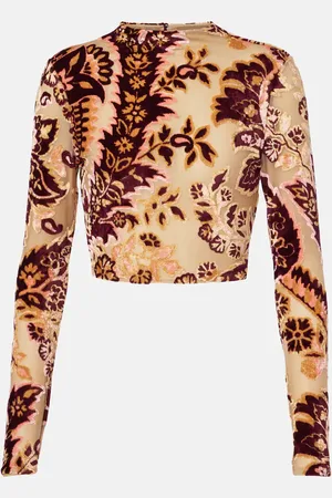 Etro Paisley tulle and velvet jacquard crop top
