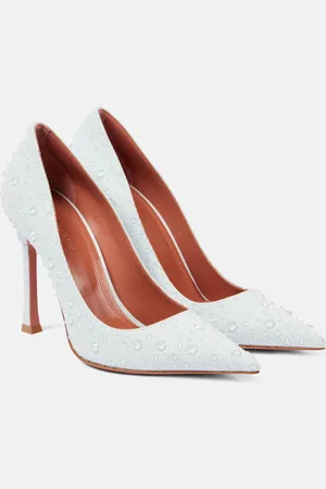 Amina Muaddi Elsa 105 embellished denim pumps