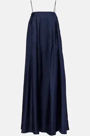 ASCENO Heather pleated silk twill maxi dress