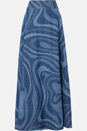 Puccini Marmo high-rise denim maxi skirt