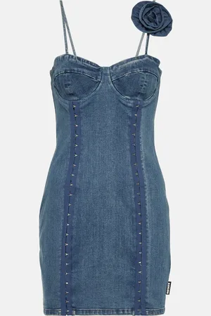 ROTATE Floral-appliquÃ© denim minidress