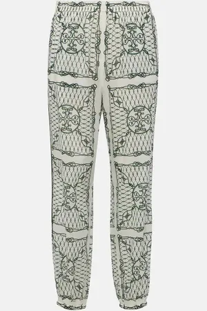 Tory Burch Printed high-rise cotton tapered pants