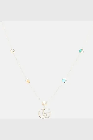 Gucci Double G mother-of-pearl and topaz-embellished sterling necklace