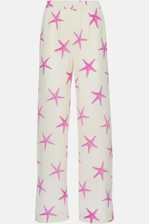 VALENTINO Printed high-rise silk wide-leg pants